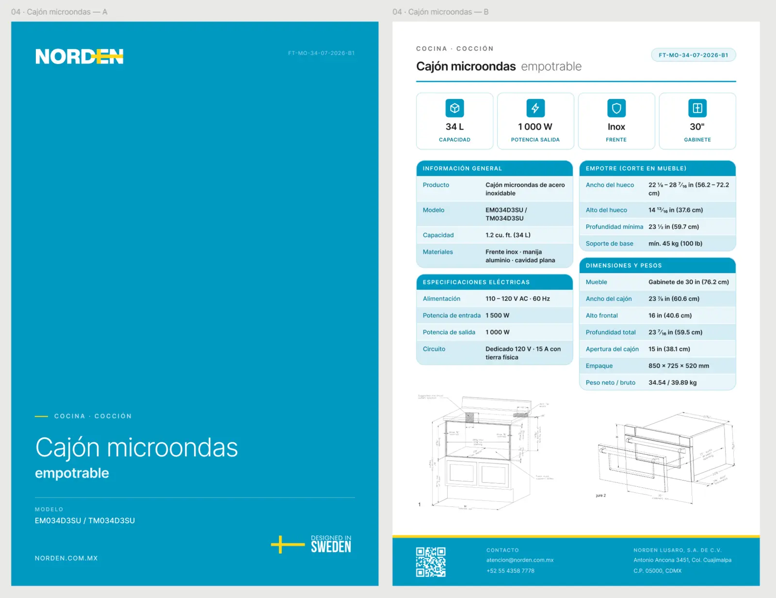 Norden — Ficha técnica y flyer comercial, trabajo de Conver-za (1 de 2)