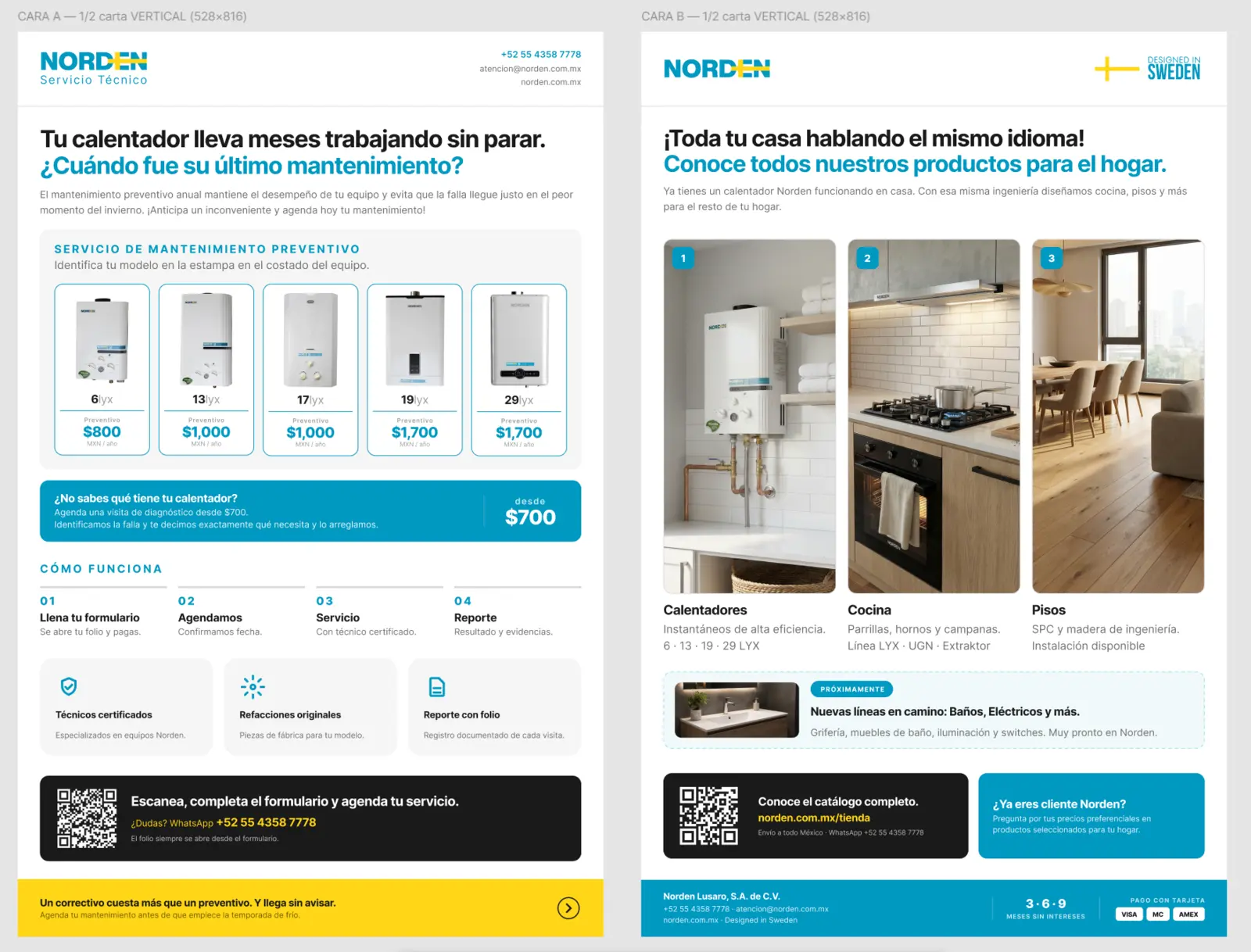 Norden — Ficha técnica y flyer comercial, trabajo de Conver-za (2 de 2)